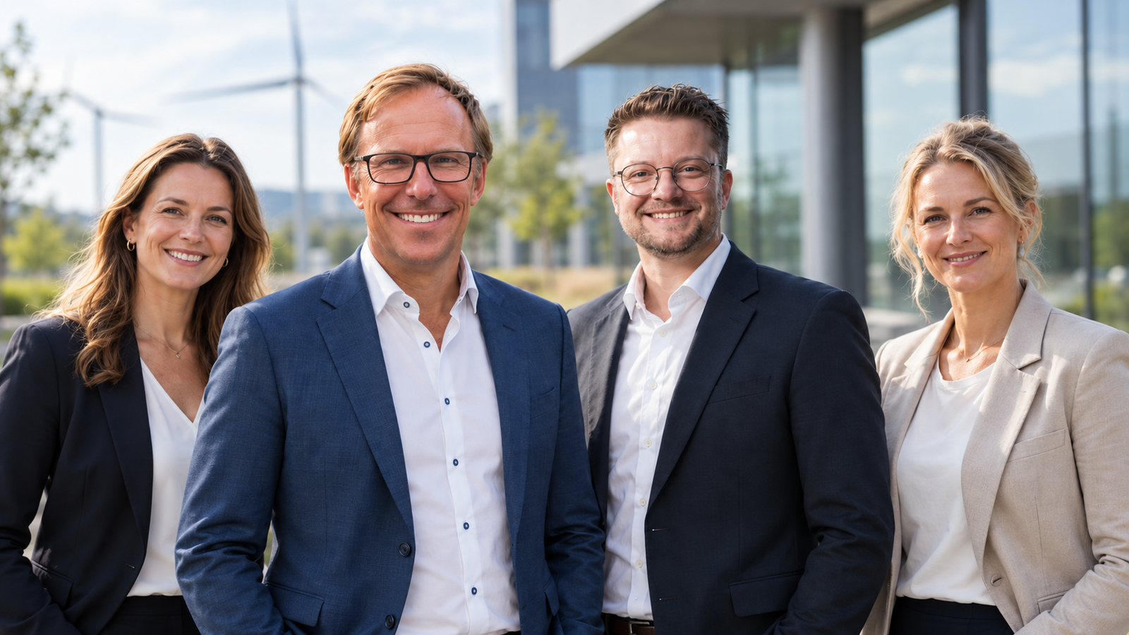 Teamfoto von Haug Energy mit Horst Haug und Jannis Willkens mit zwei beispielhaft dargestellten Personen